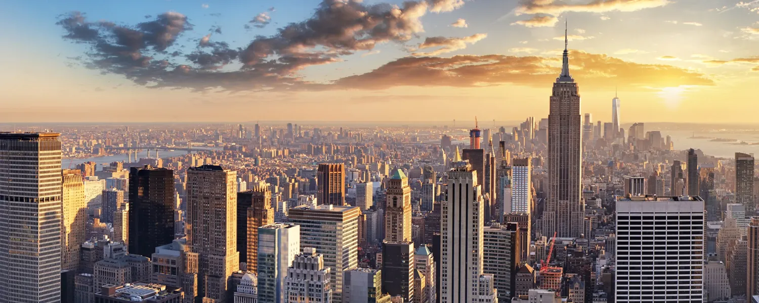 Vista de la isla de Manhattan al amanecer.